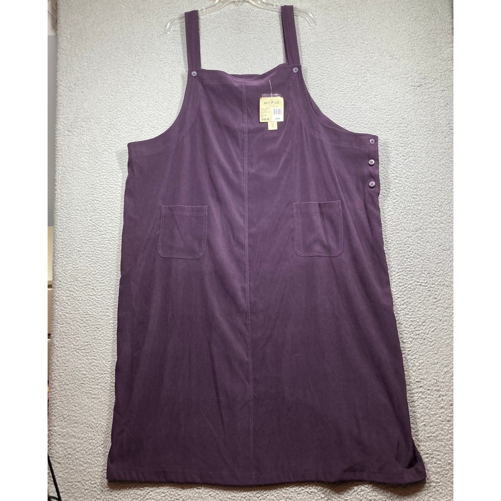 White Stag Bib Jumper Dress Women 26W NEW Sugared Plum Purple Faux Suede Stretch